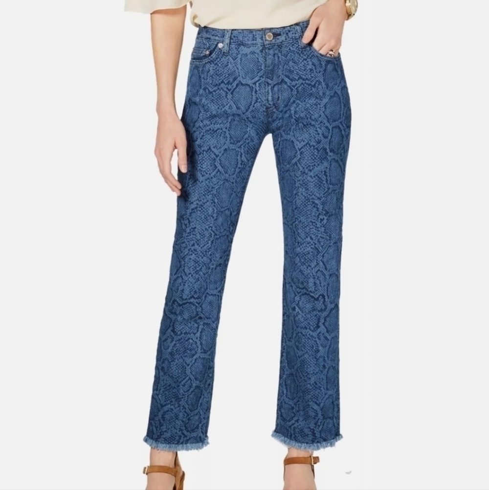 Michael Kors Raw Hem Straight Leg Jeans Snake Print